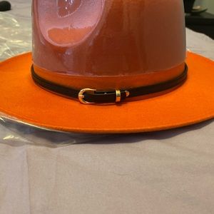 Orange Fedora with Buckle Accessory, Brand New